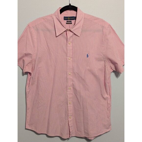 Ralph Lauren Mens L Pink Stripe Button Down Untucked Fit Classic Valentines Day - Picture 1 of 5